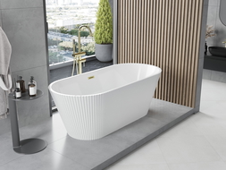 Mexen Yara freistehende geriffelte Badewanne 170 x 75 cm, weiß, Überlauf gebürstetes Gold - 52861707500-55