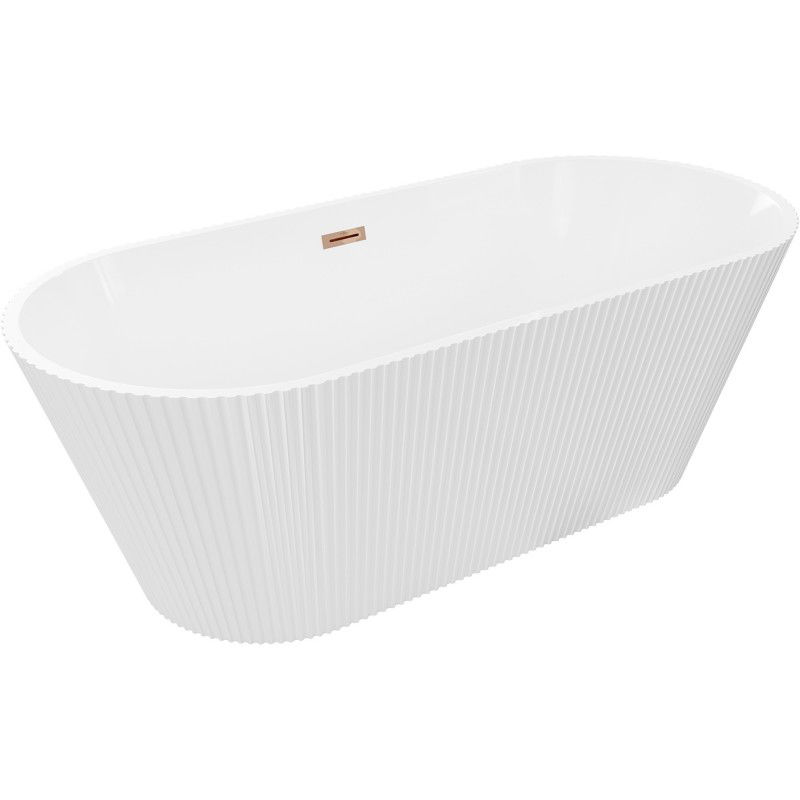 Mexen Yara vrijstaande gegroefde badkuip 170 x 75 cm, wit, overloop rosegoud - 52861707500-60