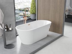 Mexen Yara Freestanding Ribbed Bathtub 170 x 75 cm, White, Overflow Rose Gold - 52861707500-60