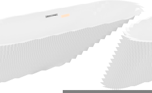 Mexen Yara freistehende gerillte Badewanne 170 x 75 cm, weiß, Überlauf gebürstetes Kupfer - 52861707500-65