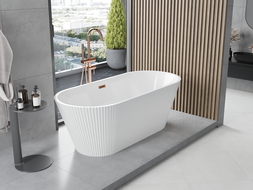 Mexen Yara freistehende gerillte Badewanne 170 x 75 cm, weiß, Überlauf gebürstetes Kupfer - 52861707500-65