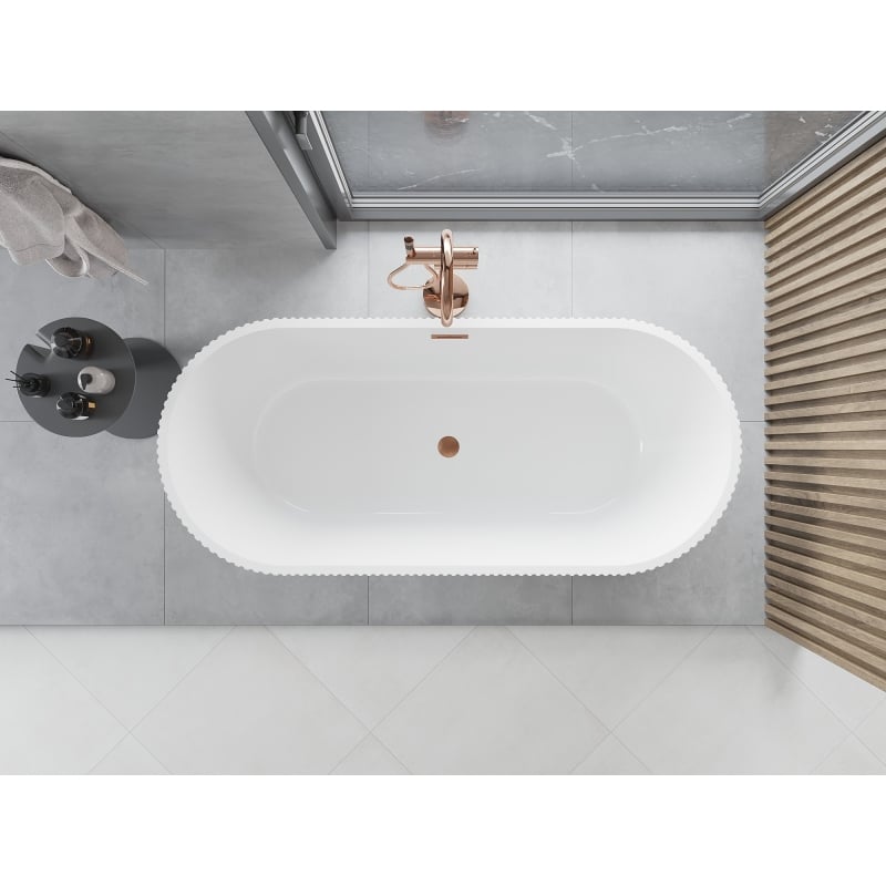 Mexen Yara vabas seisev vann soonikuga 170 x 75 cm, valge, harjatud vask ülevool - 52861707500-65