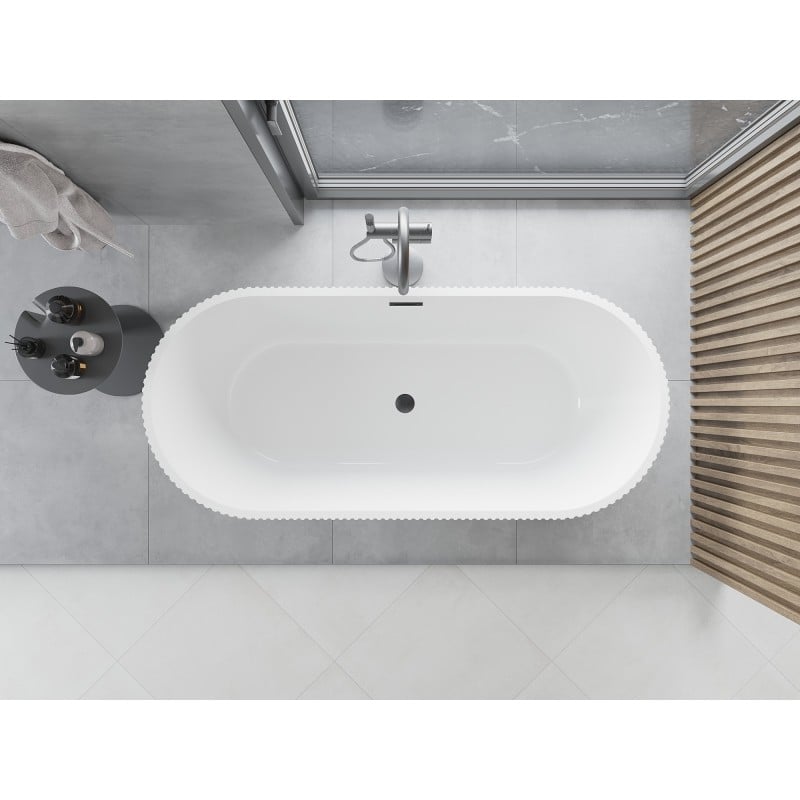 Mexen Yara freestanding fluted bathtub 170 x 75 cm, white, gun gray brushed overflow - 52861707500-66