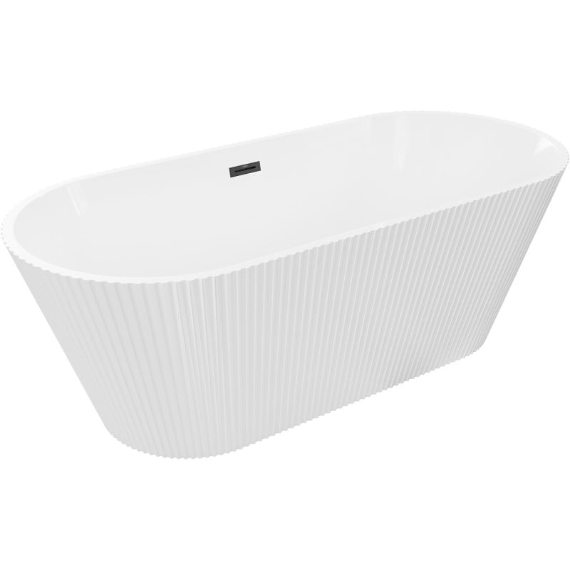 Mexen Yara freistehende geriffelte Badewanne 170 x 75 cm, weiß, schwarzer Überlauf - 52861707500-70