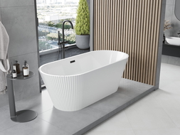 Mexen Yara freistehende geriffelte Badewanne 170 x 75 cm, weiß, schwarzer Überlauf - 52861707500-70