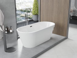 Mexen Yara freistehende, geriffelte Badewanne 170 x 75 cm, weiß, Überlauf Gun Metal - 52861707500-95