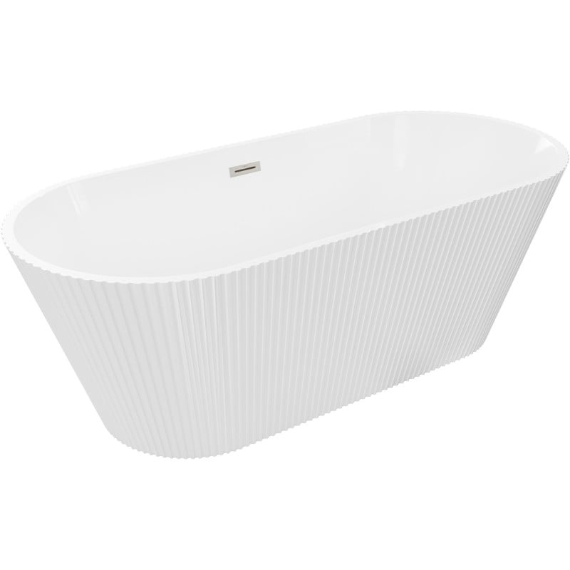 Mexen Yara freistehende geriffelte Badewanne 170 x 75 cm, weiß, Überlauf gebürsteter Nickel - 52861707500-97