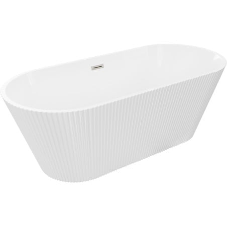 Mexen Yara freistehende geriffelte Badewanne 170 x 75 cm, weiß, Überlauf gebürsteter Nickel - 52861707500-97