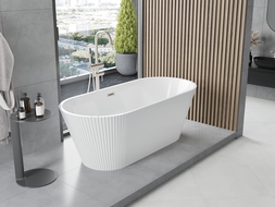 Mexen Yara freistehende geriffelte Badewanne 170 x 75 cm, weiß, Überlauf gebürsteter Nickel - 52861707500-97