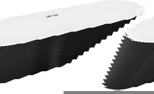 Mexen Yara fräistehent Badwanne gerillt 170 x 75 cm, wäiss/schwaarz, Iwwerleefer Chrom - 52861707575-01