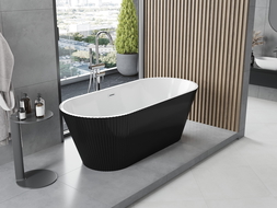 Mexen Yara freistehende, geriffelte Badewanne 170 x 75 cm, weiß/schwarz, Überlauf Chrom - 52861707575-01