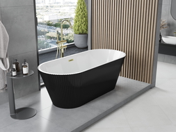 Mexen Yara freistehende geriffelte Wanne 170 x 75 cm, weiß/schwarz, Überlauf gold - 52861707575-50