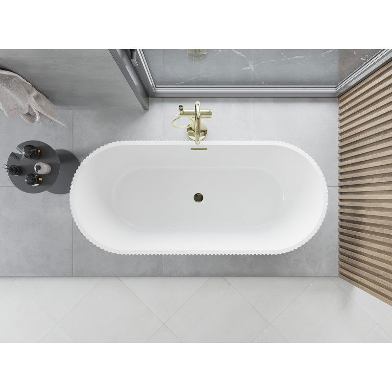 Mexen Yara bañera exenta acanalada 170 x 75 cm, blanca/negra, rebosadero dorado - 52861707575-50