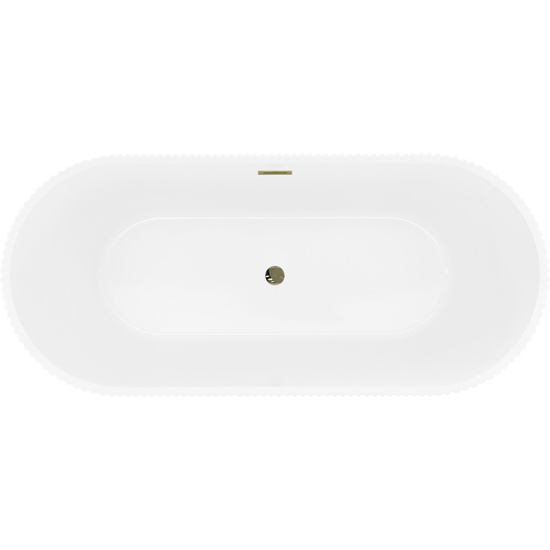 Mexen Yara bañera exenta acanalada 170 x 75 cm, blanca/negra, rebosadero dorado - 52861707575-50