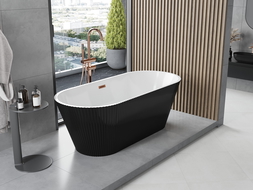 Mexen Yara freistehende geriffelte Badewanne 170 x 75 cm, weiß/schwarz, Überlauf gun gray gebürstet - 52861707575-66