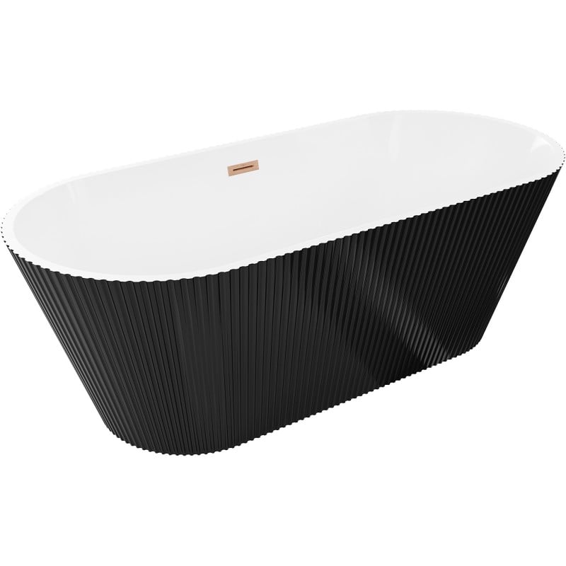 Mexen Yara freistehende geriffelte Badewanne 170 x 75 cm, weiß/schwarz, Überlauf gun gray gebürstet - 52861707575-66