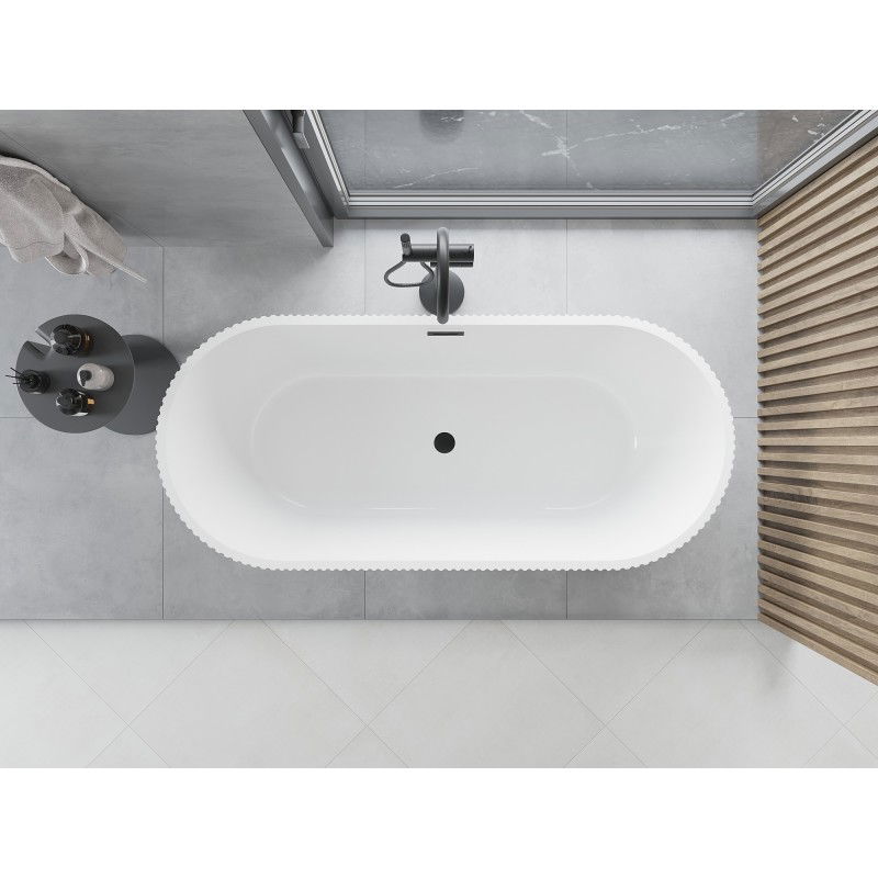 Mexen Yara vasca da bagno freestanding scanalata 170 x 75 cm, bianca/nera, troppopieno nero - 52861707575-70