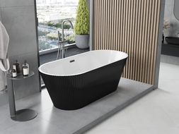 Mexen Yara freistehende, geriffelte Badewanne 170 x 75 cm, weiß/schwarz, Überlauf Gun Metal - 52861707575-95