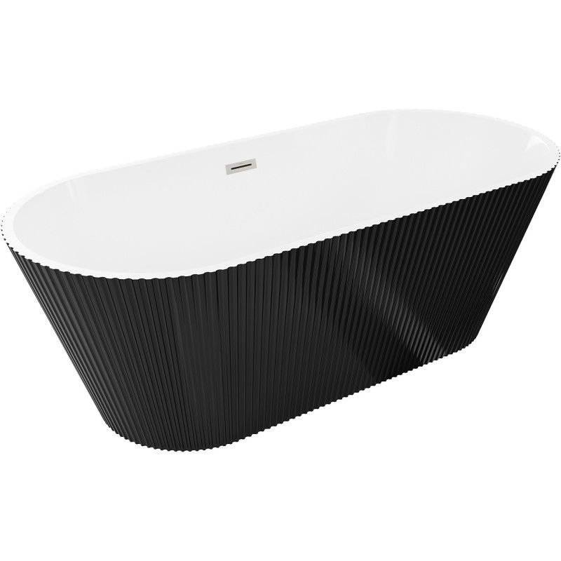 Mexen Yara vrijstaande gegroefde badkuip 170 x 75 cm, wit/zwart, borstel nikkel overloop - 52861707575-97