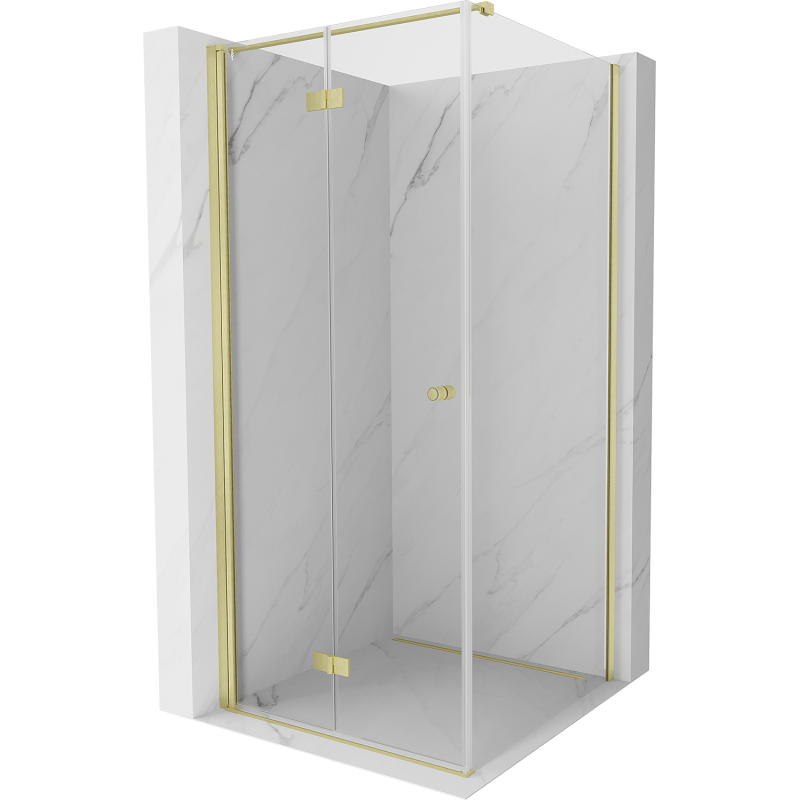 Mexen Mist-F T faltbare Duschkabine links 85 x 85 cm, transparent, gebürstetes Gold - 8A6T-085-085-55-00-L