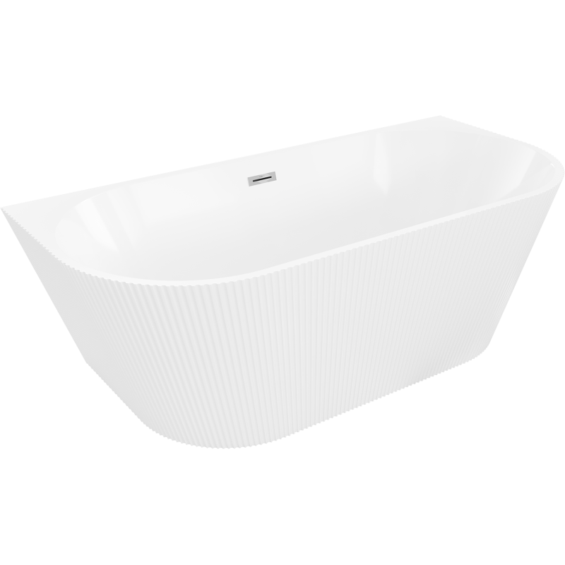 Mexen Oris freistehende, wandnahe gerillte Wanne 150 x 75 cm, weiß, Chromüberlauf - 52871507500-01