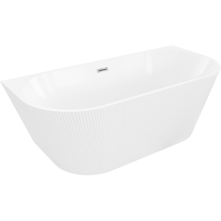 Mexen Oris free-standing fluted back-to-wall bathtub 150 x 75 cm, white, chrome overflow - 52871507500-01