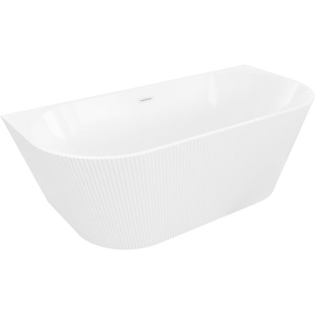 Mexen Oris freistehende wandnahe gerillte Wanne 150 x 75 cm, weiß, weißer Überlauf - 52871507500-20