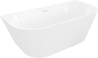 Mexen Oris freistehende wandnahe gerillte Wanne 150 x 75 cm, weiß, weißer Überlauf - 52871507500-20