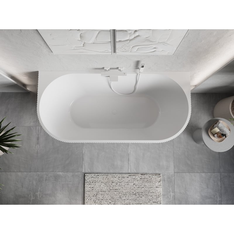 Mexen Oris vabad seisev seinaga ribitud vann 150 x 75 cm, valge, valge ülevool - 52871507500-20
