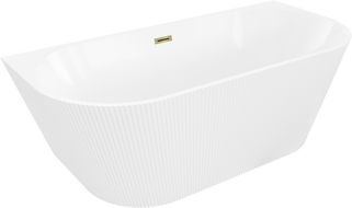Mexen Oris freistehende wandnahe geriffelte Wanne 150 x 75 cm, weiß, Überlauf gold - 52871507500-50