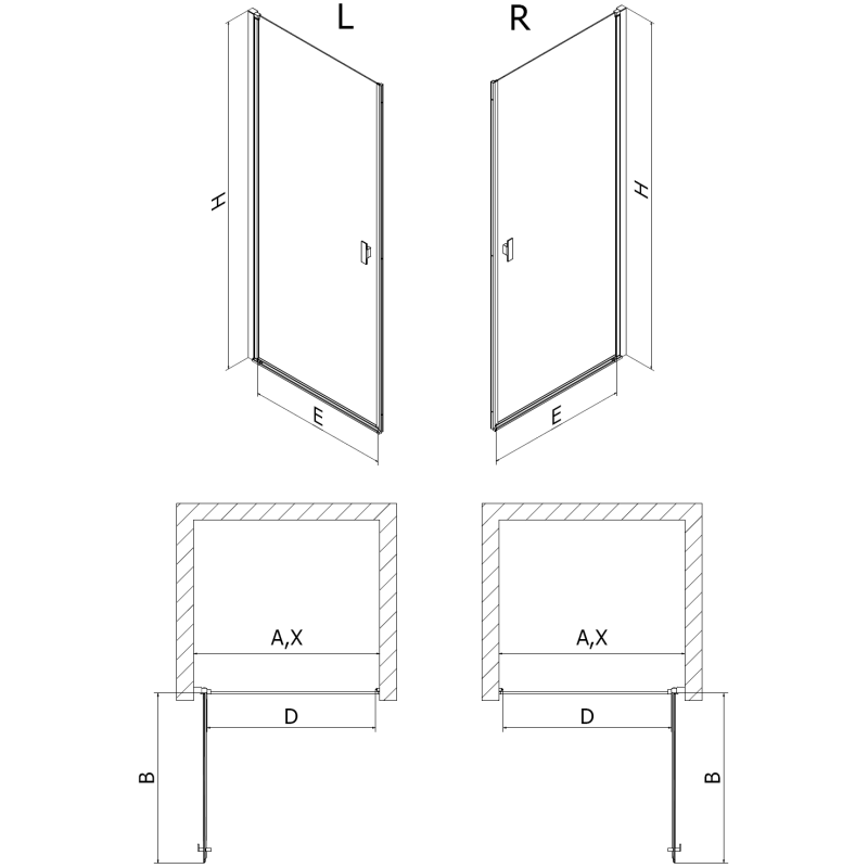 Mexen Mist-B 85 cm Hinged Shower Door, Transparent, Brushed Gold - 8A2-085-000-55-00