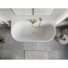 Mexen Oris freistehende, gerillte Wanne an der Wand 150 x 75 cm, weiß, Überlauf gold gebürstet - 52871507500-55