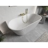 Mexen Oris vasca da bagno autoportante a parete scanalata 150 x 75 cm, bianca, troppo pieno oro spazzolato - 52871507500-55