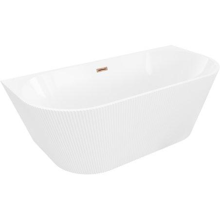 Mexen Oris freistehende geriffelte Wandbadewanne 150 x 75 cm, weiß, Überlauf Roségold - 52871507500-60