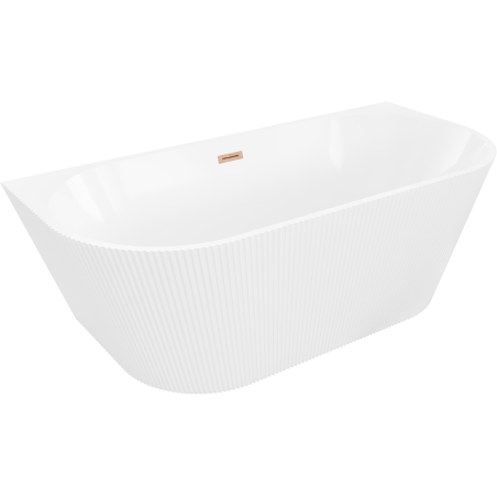 Mexen Oris freistehende wandnahe gerillte Wanne 150 x 75 cm, weiß, Überlauf gebürstetes Kupfer - 52871507500-65