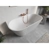 Mexen Oris vasca da bagno freestanding adiacente alla parete, scanalata 150 x 75 cm, bianca, troppopieno in rame spazzolato