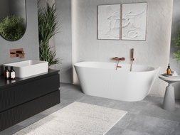 Mexen Oris vanni voolivaba seisukasset 150 x 75 cm, valge, harjatud vask ülevool - 52871507500-65
