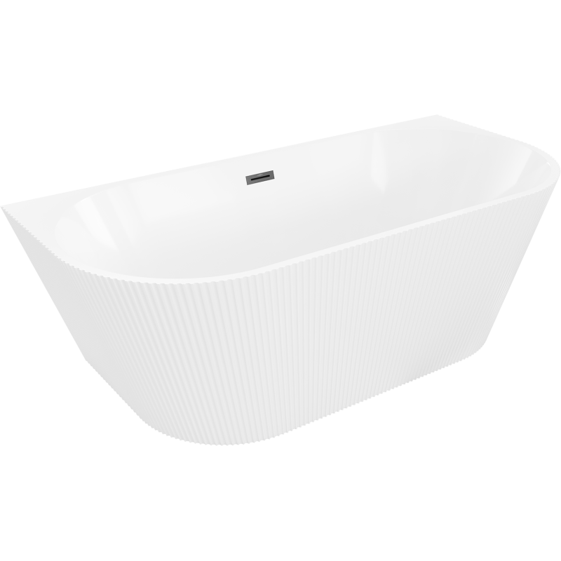Mexen Oris freistehende Wandbadewanne geriffelt 150 x 75 cm, weiß, Überlauf schwarz - 52871507500-70