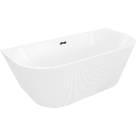 Mexen Oris freistehende Wandbadewanne geriffelt 150 x 75 cm, weiß, Überlauf schwarz - 52871507500-70