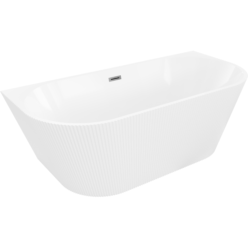 Mexen Oris freistehende wandnahe gerillte Wanne 150 x 75 cm, weiß, Überlauf gun gray gebürstet - 52871507500-66