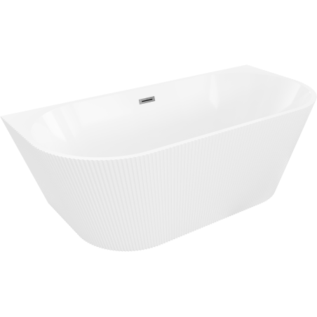 Mexen Oris freistehende wandnahe gerillte Wanne 150 x 75 cm, weiß, Überlauf gun gray gebürstet - 52871507500-66