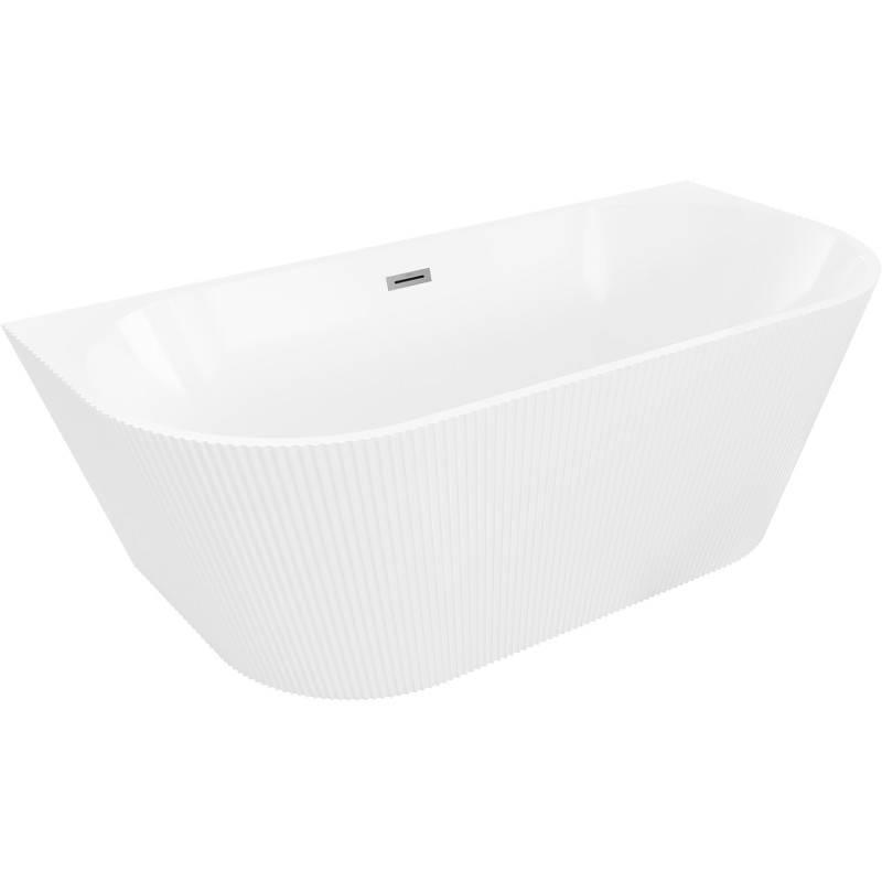 Mexen Oris wanna wolnostojąca przyścienna ryflowana 150 x 75 cm, biała, przelew gun metal - 52871507500-95