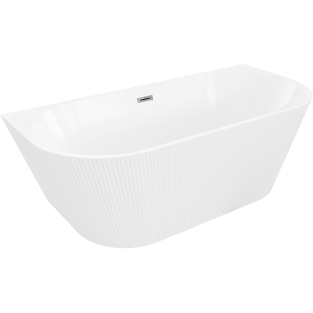 Mexen Oris freistehende, wandnahe, gerillte Wanne 150 x 75 cm, weiß, Überlauf gun metal - 52871507500-95