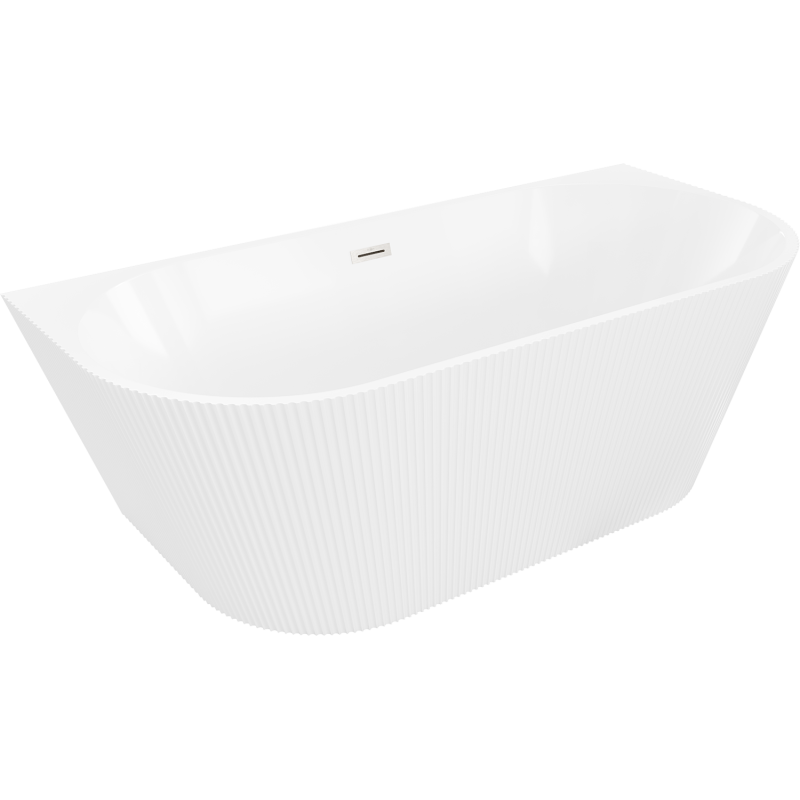 Mexen Oris freistehende wandstehende gerillte Badewanne 150 x 75 cm, weiß, Überlauf gebürsteter Nickel - 52871507500-97