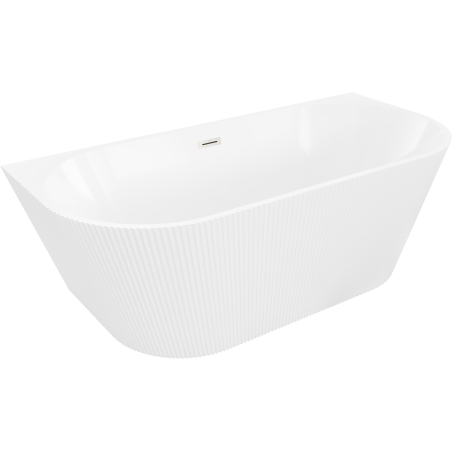 Mexen Oris freistehende wandstehende gerillte Badewanne 150 x 75 cm, weiß, Überlauf gebürsteter Nickel - 52871507500-97