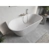 Mexen Oris freistehende wandstehende gerillte Badewanne 150 x 75 cm, weiß, Überlauf gebürsteter Nickel - 52871507500-97