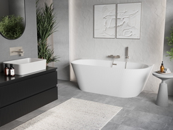 Mexen Oris baignoire autoportante adossée rainurée 150 x 75 cm, blanche, trop-plein nickel brossé - 52871507500-97