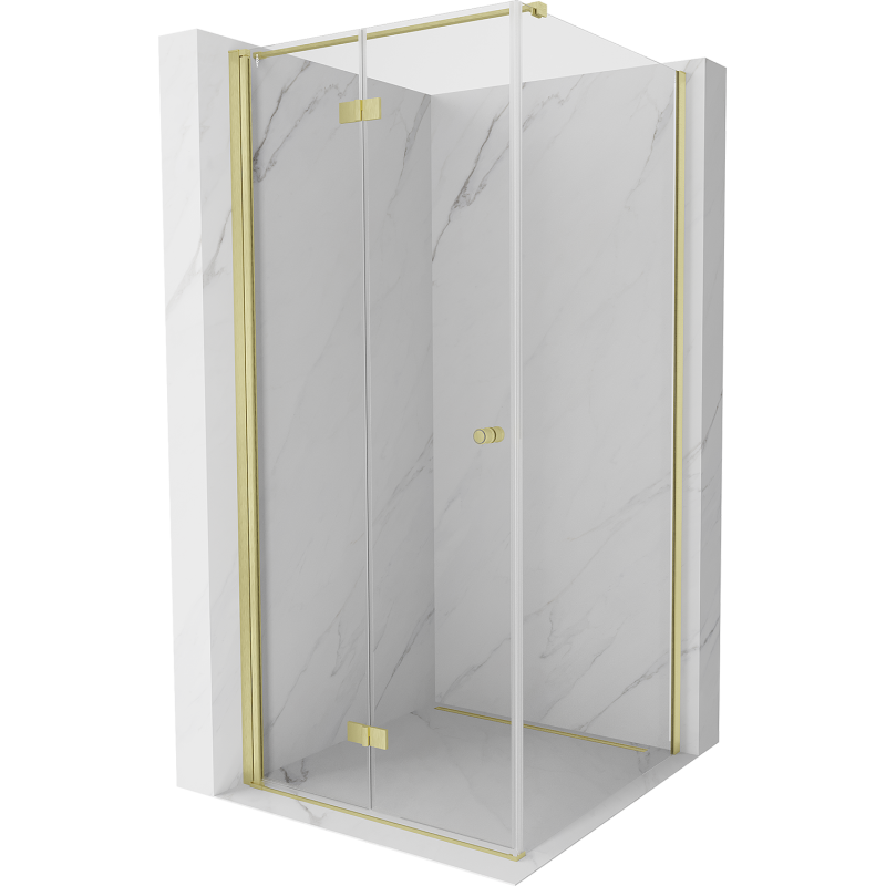 Mexen Mist-F T faltbare Duschkabine links 120 x 120 cm, transparent, gebürstetes Gold - 8A6T-120-120-55-00-L