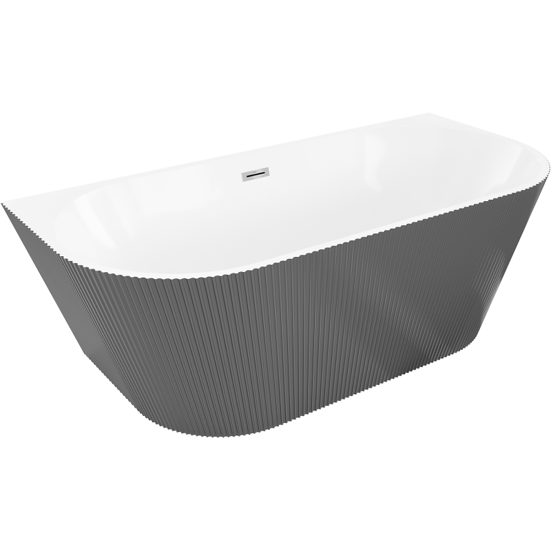 Mexen Oris freistehende wandstehende geriffelte Badewanne 150 x 75 cm, weiß/grau, Überlauf chrom - 52871507562-01