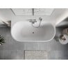 Mexen Oris freistehende wandstehende geriffelte Badewanne 150 x 75 cm, weiß/grau, Überlauf chrom - 52871507562-01